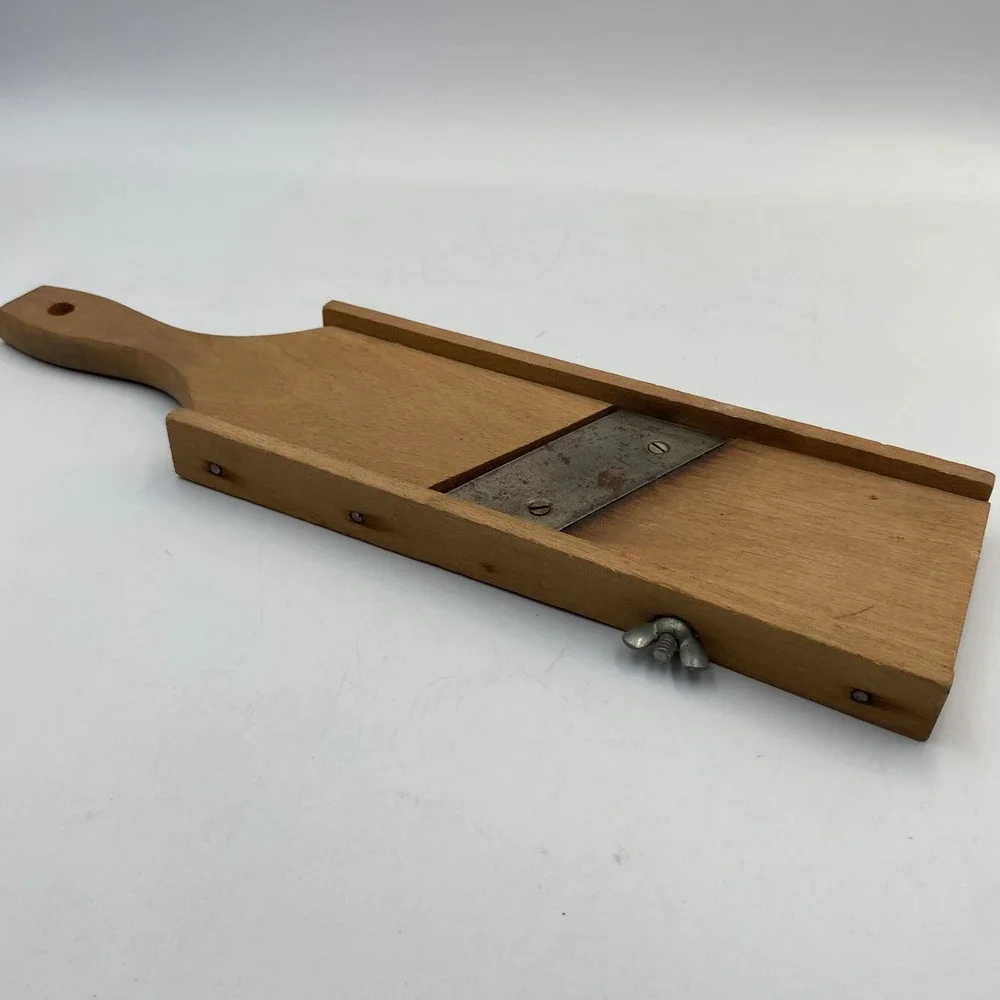 Vintage Wooden Kraut Cutter Manual Vegetable Mandoline Slicer Adjustable Blade‎